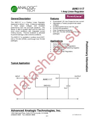 AHK1117XMY-ADJ-T1 datasheet  