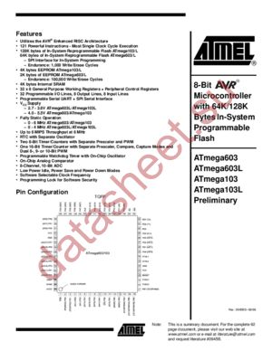 ATMEGA103L-4AI datasheet  