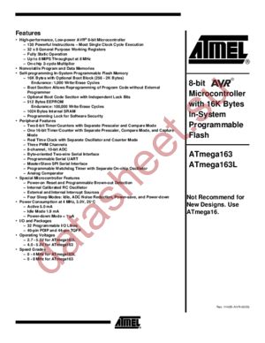 ATMEGA163L-4AI datasheet  
