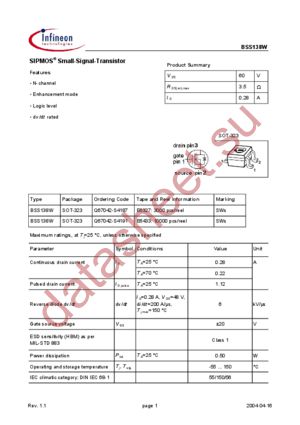 BSS138W datasheet  