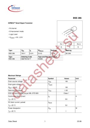 BSS296E6296 datasheet  