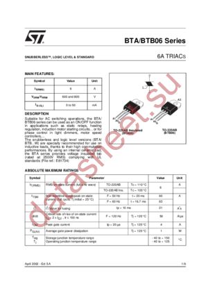 BTB06-800TWRG datasheet  