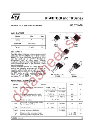 BTA08-8 datasheet  