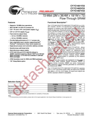 CY7C1487V33 datasheet  