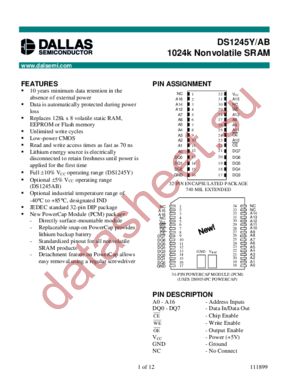 DS1245YP-70-IND datasheet  