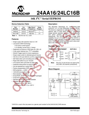 24AA16-I/SNG datasheet  