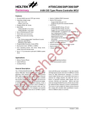 HT95C20P datasheet  