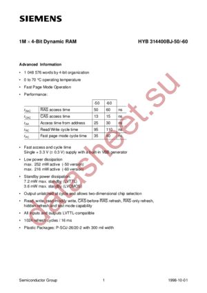 HYB314400BJ-50 datasheet  