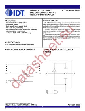 IDT74CBTLVR3862PG8 datasheet  