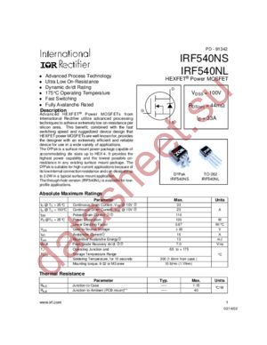 IRF540NS datasheet  