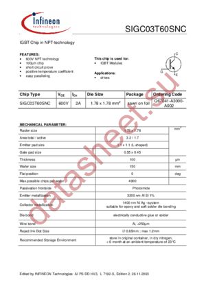 SIGC03T60SNC datasheet  