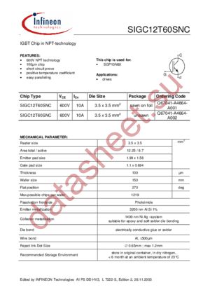 SIGC12T60SNC datasheet  