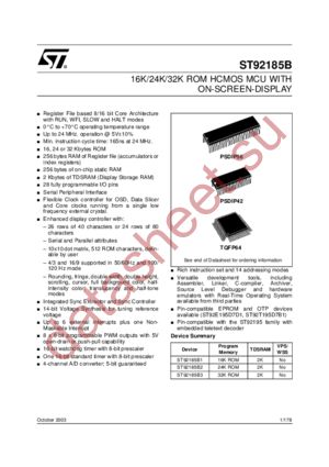 ST92185BJ2B1/GEN datasheet  